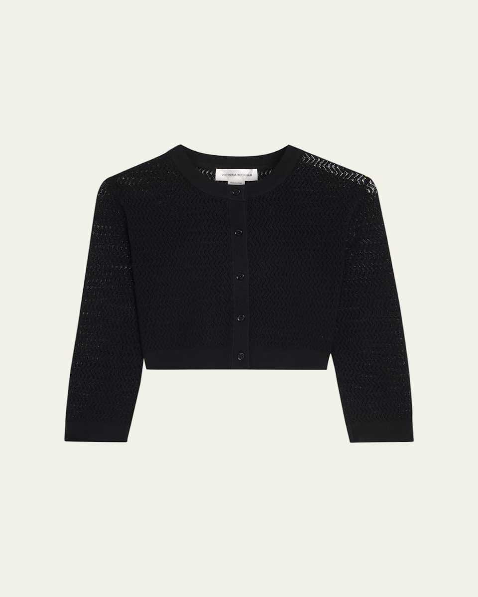 Zig-Zag Knit Cropped Sleeve Cardigan